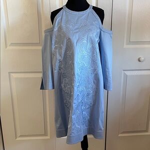 Ted Baker Jetta Light Blue Cold Cotton Shoulder Shift Dress Embroidery TB 3 US 8